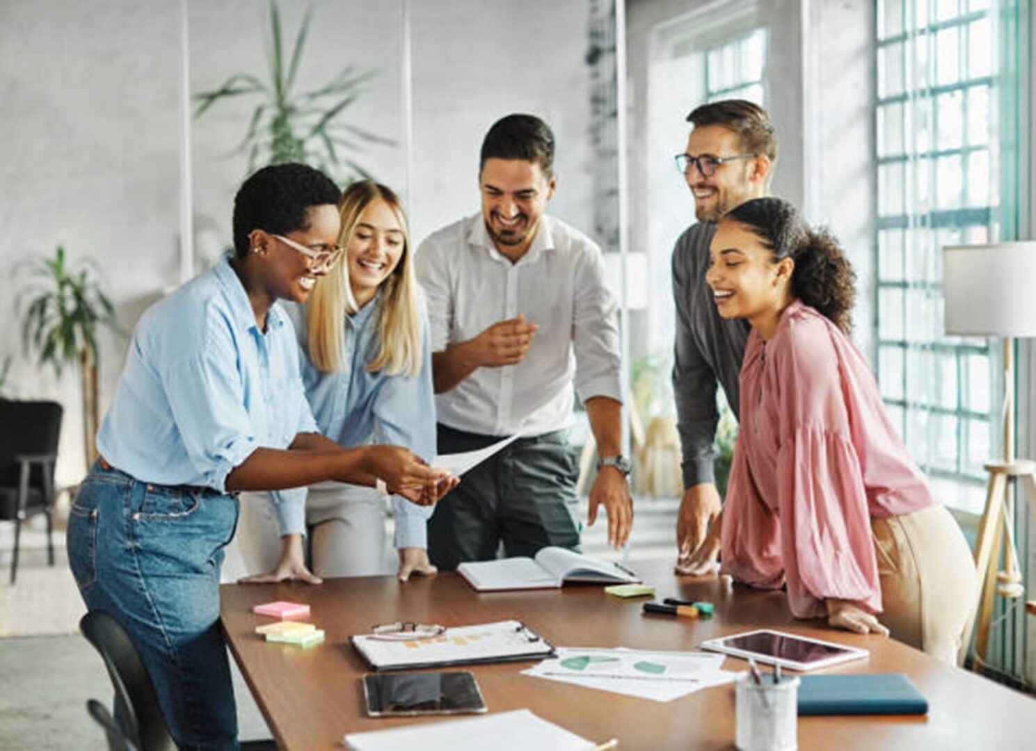 Business team meeting around a table.