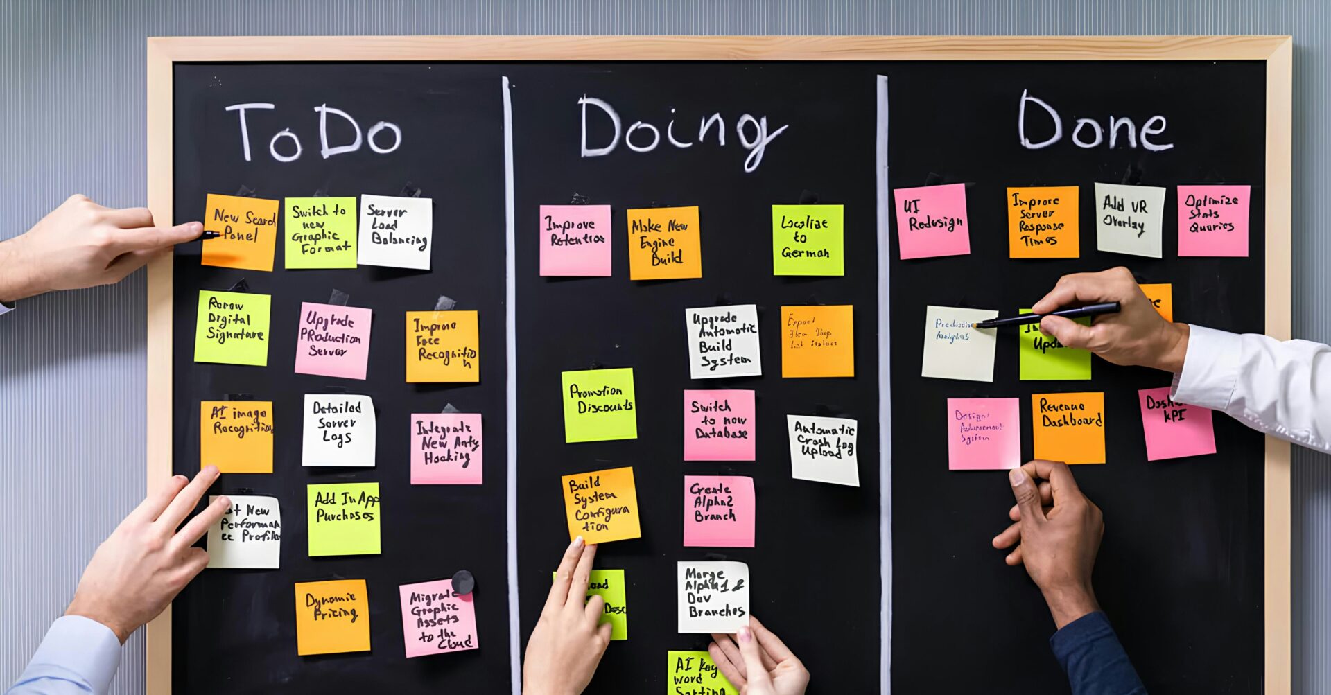 Impact_Organizational Change A board with many sticky notes on it